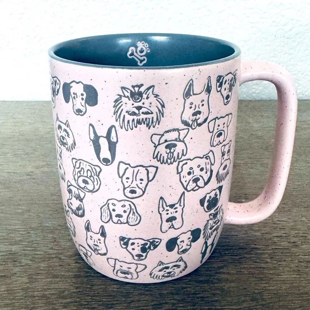 Pink Speckled Ceramic Textured Dog Faces Ceramic Mug